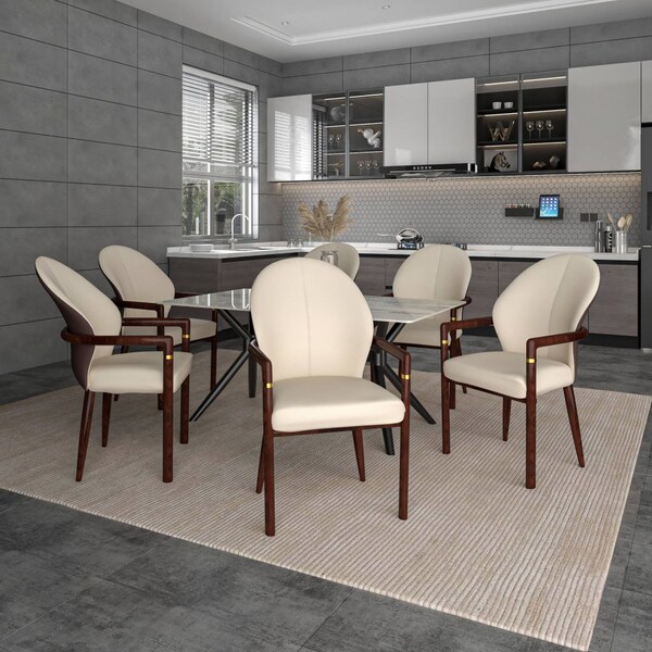 Leisuremod Opaline Series Elegant Wooden Dining Chair in Brown/Cream, 4PK - OC24BRCR4