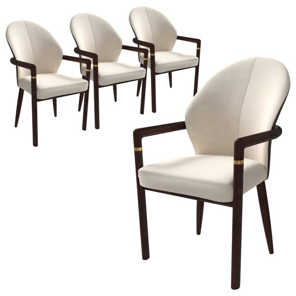 Leisuremod Opaline Series Elegant Wooden Dining Chair in Brown/Cream, 4PK - OC24BRCR4