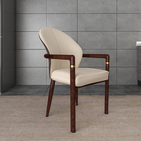 Leisuremod Opaline Series Elegant Wooden Dining Chair in Brown/Cream, 4PK - OC24BRCR4