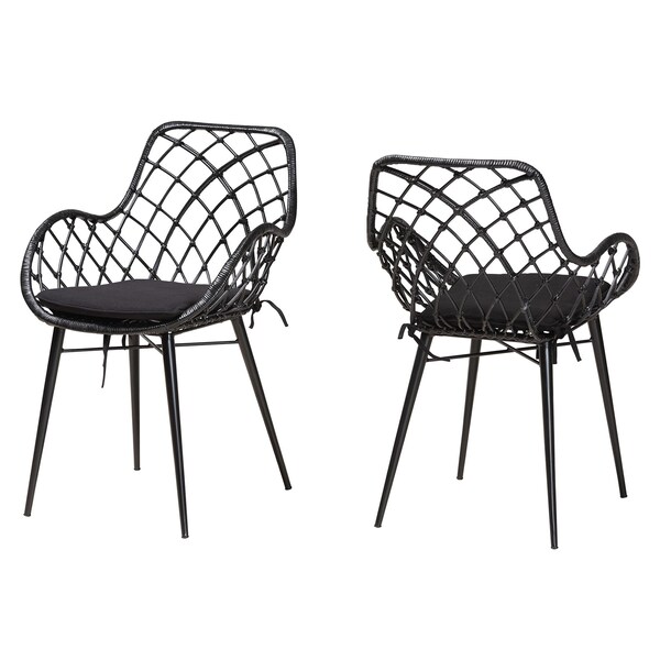 Baxton Studio Ballerina Modern Bohemian Black Finished Rattan and Metal 2-Piece Dining Chair Set, PR - 231-2PC-12823-ZORO