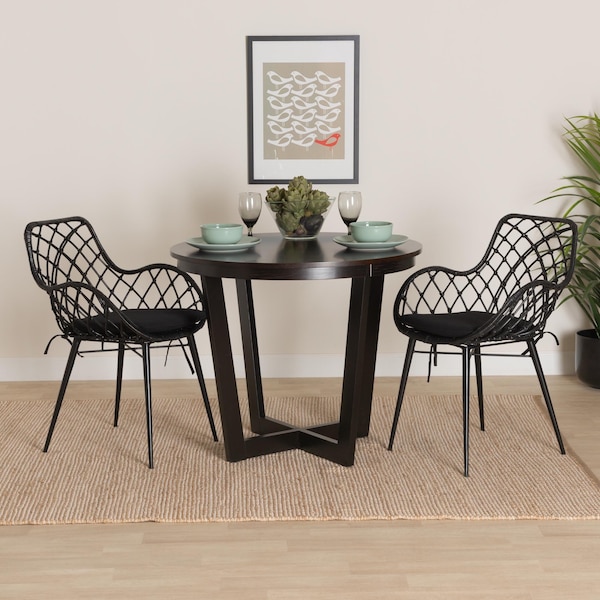 Baxton Studio Ballerina Modern Bohemian Black Finished Rattan and Metal 2-Piece Dining Chair Set, PR - 231-2PC-12823-ZORO