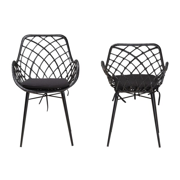 Baxton Studio Ballerina Modern Bohemian Black Finished Rattan and Metal 2-Piece Dining Chair Set, PR - 231-2PC-12823-ZORO