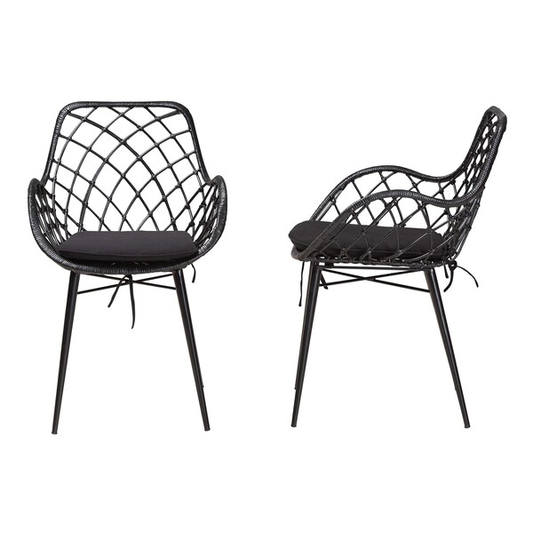 Baxton Studio Ballerina Modern Bohemian Black Finished Rattan and Metal 2-Piece Dining Chair Set, PR - 231-2PC-12823-ZORO
