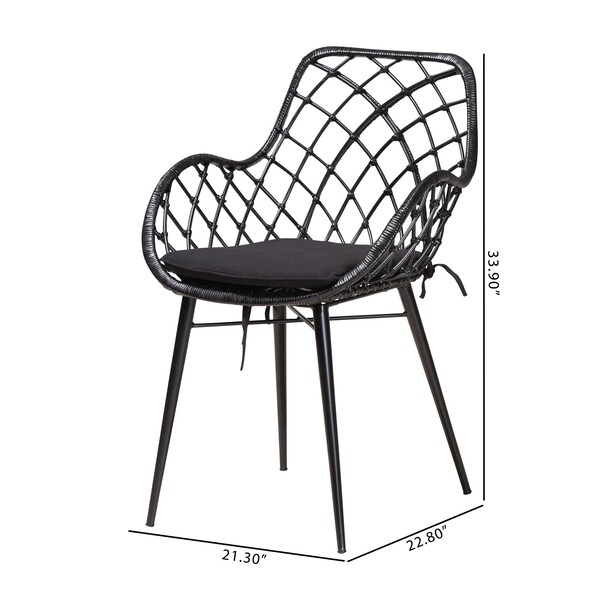 Baxton Studio Ballerina Modern Bohemian Black Finished Rattan and Metal 2-Piece Dining Chair Set, PR - 231-2PC-12823-ZORO