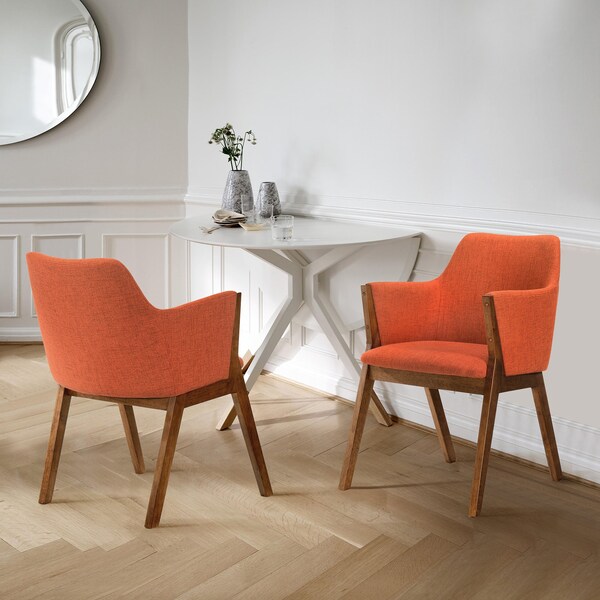 Armen Living Renzo Orange Fabric and Walnut Wood Dining Side Chairs - Set of 2 - LCRESIWAOR