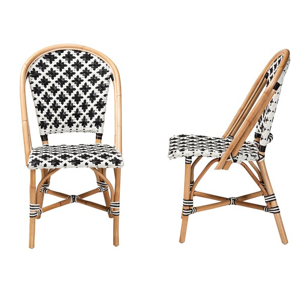 Baxton Studio Ambre Modern French Black and White Weaving Natural Rattan 2-Piece Bistro Chair Set, PR - 229-2PC-13110-ZORO
