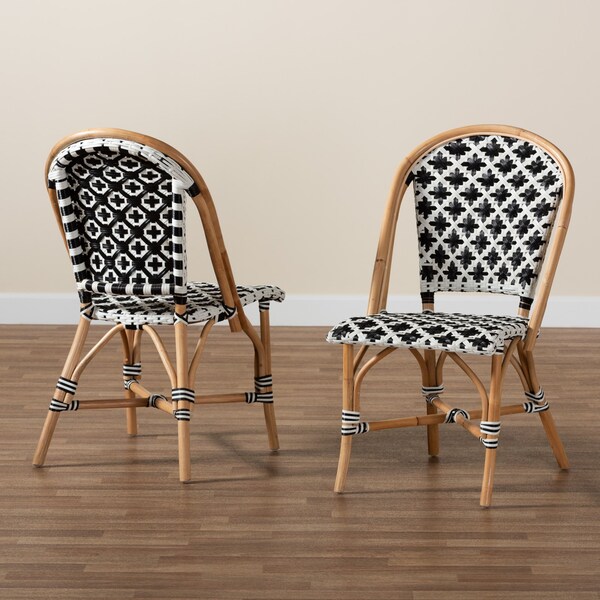 Baxton Studio Ambre Modern French Black and White Weaving Natural Rattan 2-Piece Bistro Chair Set, PR - 229-2PC-13110-ZORO