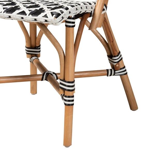 Baxton Studio Ambre Modern French Black and White Weaving Natural Rattan 2-Piece Bistro Chair Set, PR - 229-2PC-13110-ZORO