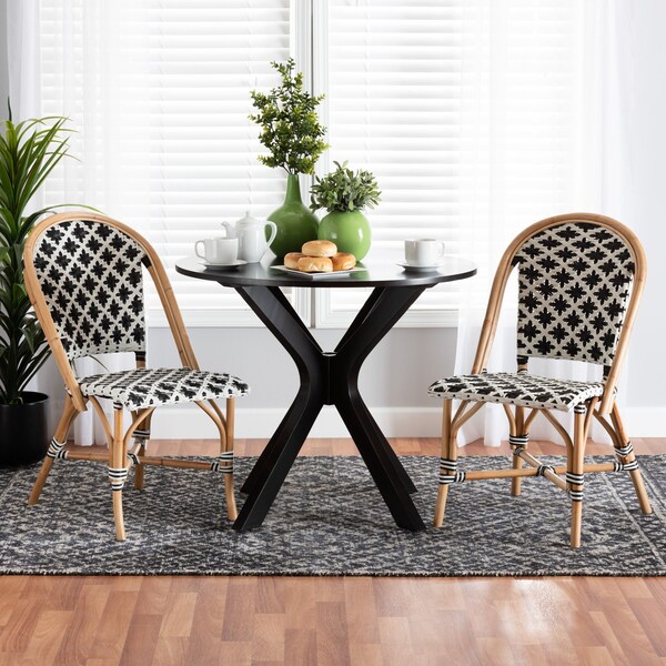 Baxton Studio Ambre Modern French Black and White Weaving Natural Rattan 2-Piece Bistro Chair Set, PR - 229-2PC-13110-ZORO