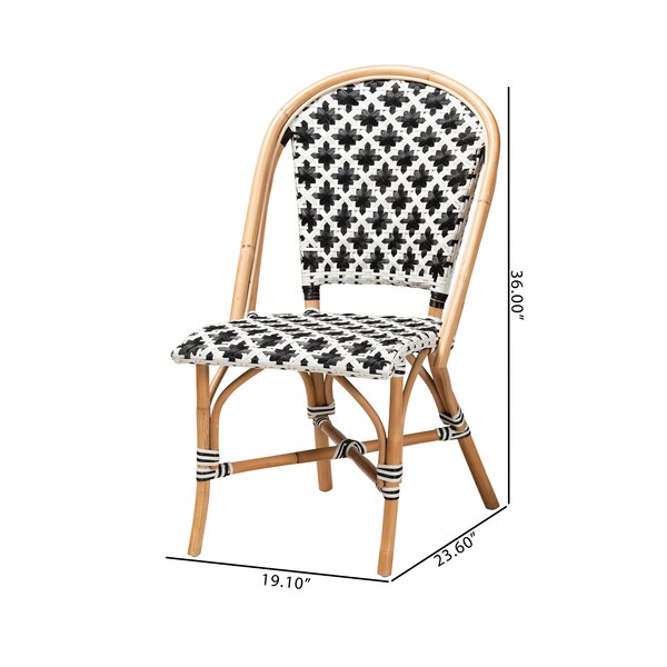 Baxton Studio Ambre Modern French Black and White Weaving Natural Rattan 2-Piece Bistro Chair Set, PR - 229-2PC-13110-ZORO