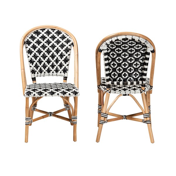 Baxton Studio Ambre Modern French Black and White Weaving Natural Rattan 2-Piece Bistro Chair Set, PR - 229-2PC-13110-ZORO