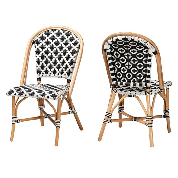 Baxton Studio Ambre Modern French Black and White Weaving Natural Rattan 2-Piece Bistro Chair Set, PR - 229-2PC-13110-ZORO