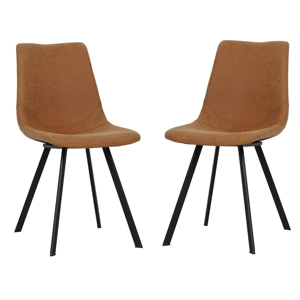 Kd Americana Markley Modern Leather Dining Chair with Metal Legs - Light Brown, 2PK - KD3585513