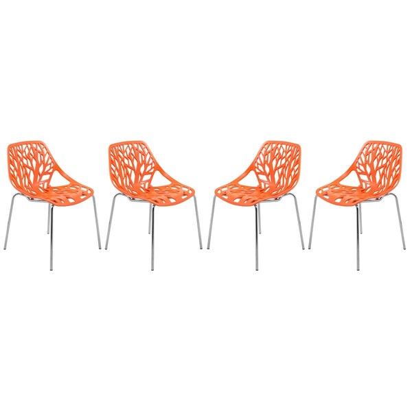 Kd Americana Modern Asbury Dining Chair with Chromed Legs - Orange, 4PK - KD3034448