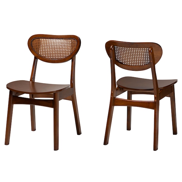 Baxton Studio Hesper Mid-Century Modern Walnut Brown Finished Wood and Rattan 2-Piece Dining Chair Set, PR - 239-2PC-13411-ZORO