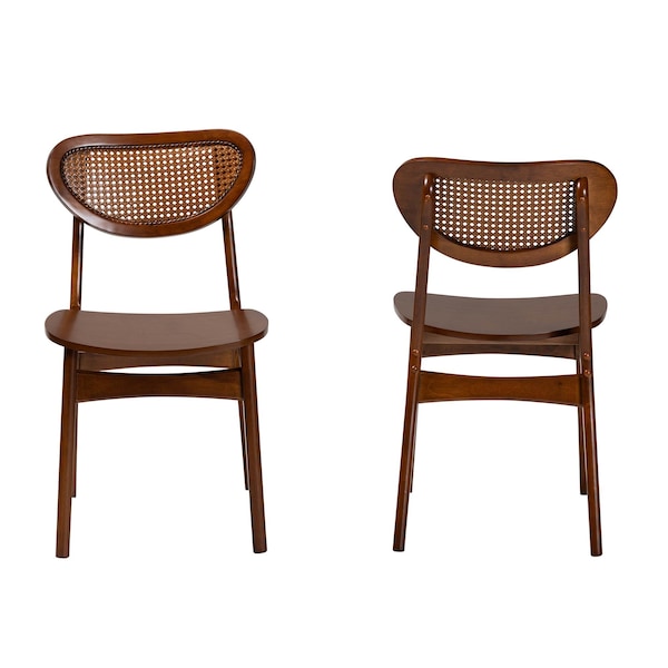 Baxton Studio Hesper Mid-Century Modern Walnut Brown Finished Wood and Rattan 2-Piece Dining Chair Set, PR - 239-2PC-13411-ZORO
