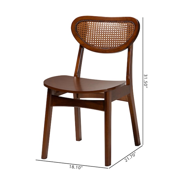 Baxton Studio Hesper Mid-Century Modern Walnut Brown Finished Wood and Rattan 2-Piece Dining Chair Set, PR - 239-2PC-13411-ZORO