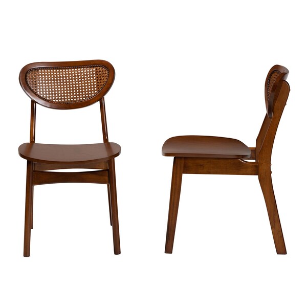 Baxton Studio Hesper Mid-Century Modern Walnut Brown Finished Wood and Rattan 2-Piece Dining Chair Set, PR - 239-2PC-13411-ZORO