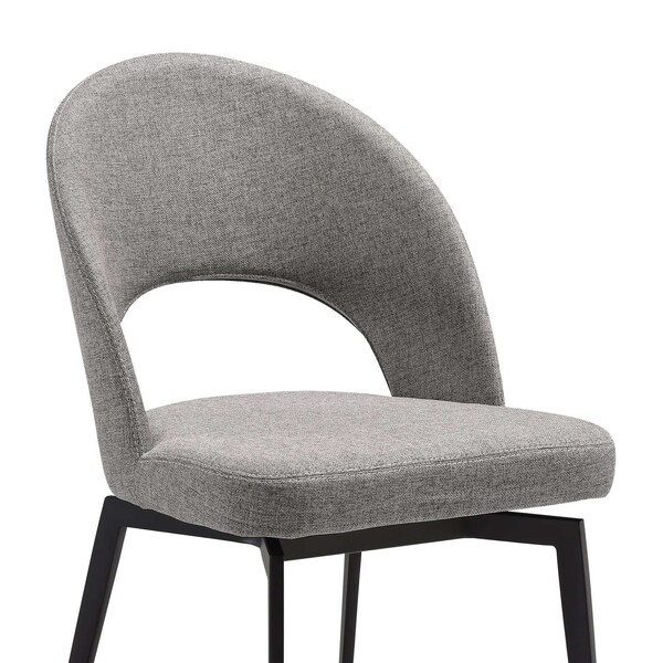 Armen Living Lucia Swivel Upholstered Dining Chair in Gray Fabric with Black Metal Legs - Set of 2 - LCLUSIGRYBLK