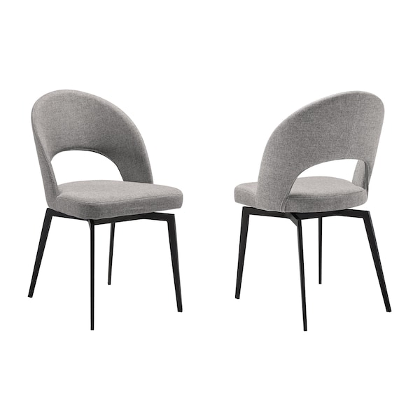 Armen Living Lucia Swivel Upholstered Dining Chair in Gray Fabric with Black Metal Legs - Set of 2 - LCLUSIGRYBLK