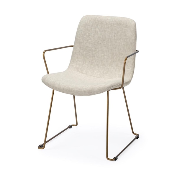 Homeroots Cream Fabric Wrap with Brown Wooden Base Dining Chair - 380414