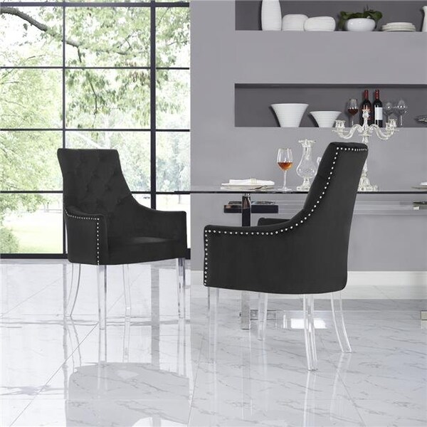 Posh Living Posh Living Colton Velvet Acrylic Leg Dining Chair Set of 2 - Black - DC53-02BK2-UE