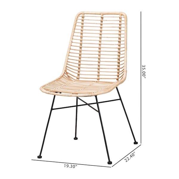 Baxton Studio Manhattan Modern Bohemian Natural Brown Rattan and Black Metal 2-Piece Dining Chair Set, PR - 231-2PC-12818-ZORO