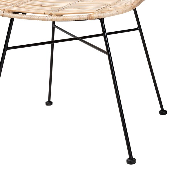 Baxton Studio Manhattan Modern Bohemian Natural Brown Rattan and Black Metal 2-Piece Dining Chair Set, PR - 231-2PC-12818-ZORO