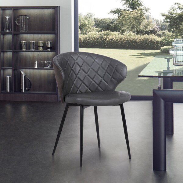 Armen Living Ava Contemporary Dining Chair in Black Powder Coated Finish and Gray Faux Leather - LCAVSIBLGR