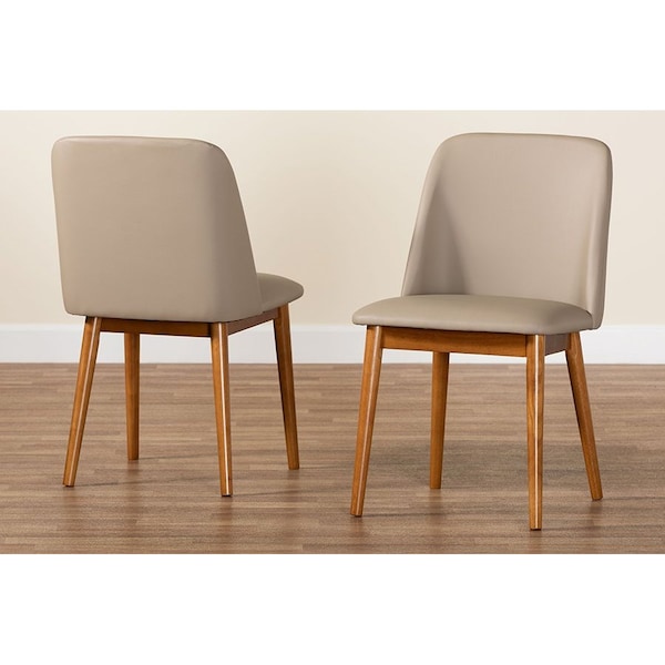 Baxton Studio Mid-Century inWalnutin Light Brown/Beige Faux Leather Dining Chair, PR - 115-6135