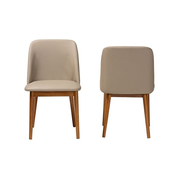 Baxton Studio Mid-Century inWalnutin Light Brown/Beige Faux Leather Dining Chair, PR - 115-6135