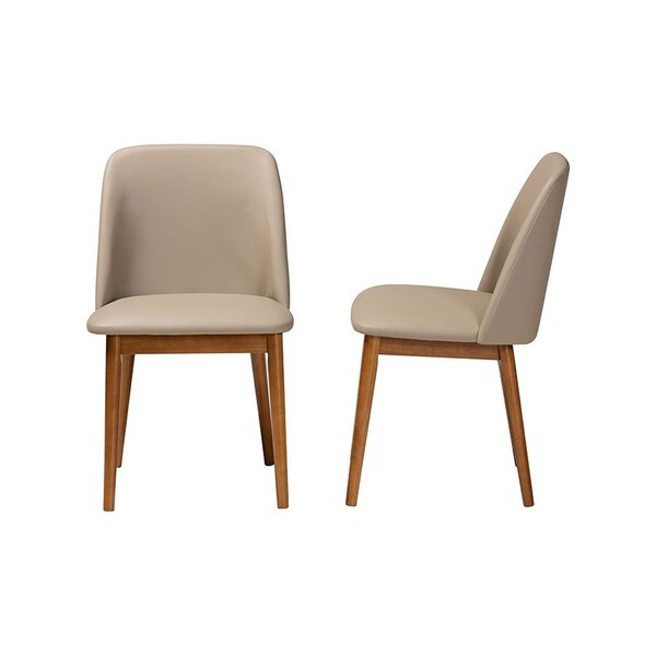 Baxton Studio Mid-Century inWalnutin Light Brown/Beige Faux Leather Dining Chair, PR - 115-6135