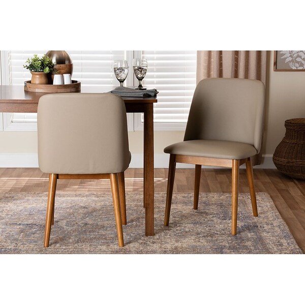 Baxton Studio Mid-Century inWalnutin Light Brown/Beige Faux Leather Dining Chair, PR - 115-6135