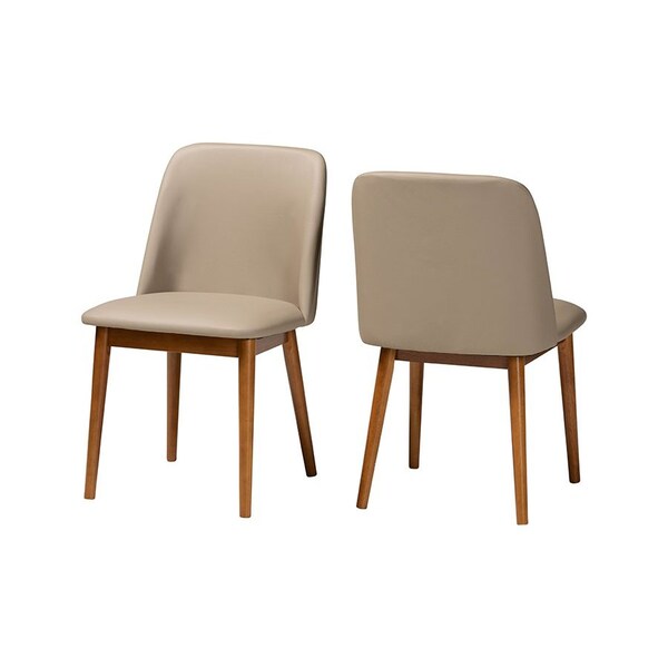 Baxton Studio Mid-Century inWalnutin Light Brown/Beige Faux Leather Dining Chair, PR - 115-6135