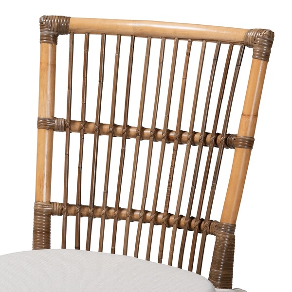 Baxton Studio Kim Modern Bohemian White Fabric and Natural Brown Rattan Dining Chair - 224-12835-ZORO