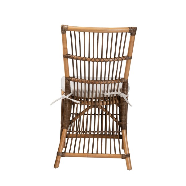 Baxton Studio Kim Modern Bohemian White Fabric and Natural Brown Rattan Dining Chair - 224-12835-ZORO