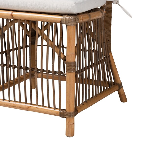 Baxton Studio Kim Modern Bohemian White Fabric and Natural Brown Rattan Dining Chair - 224-12835-ZORO