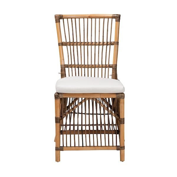 Baxton Studio Kim Modern Bohemian White Fabric and Natural Brown Rattan Dining Chair - 224-12835-ZORO