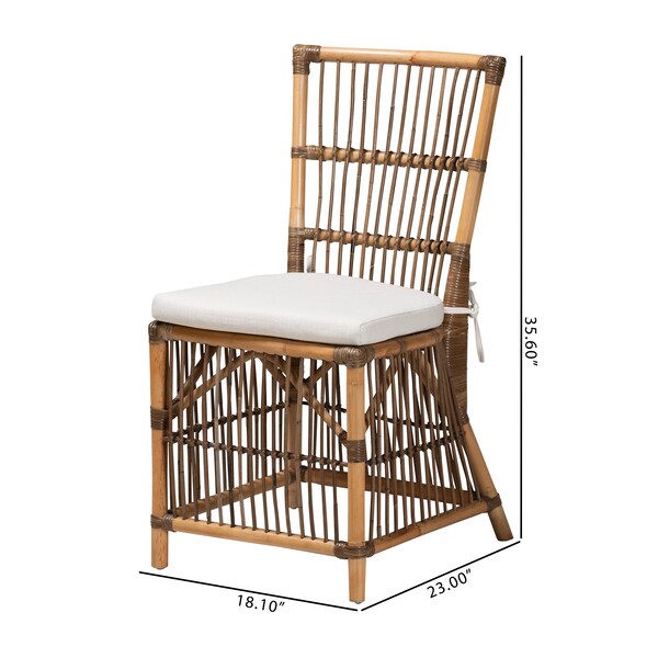 Baxton Studio Kim Modern Bohemian White Fabric and Natural Brown Rattan Dining Chair - 224-12835-ZORO