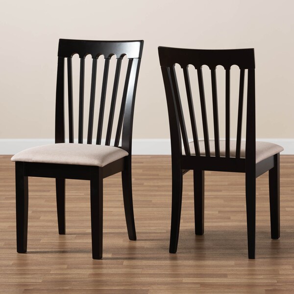 Baxton Studio Minette Sand Upholstered Espresso Wood 2-Piece Dining Chair Set - 164-10521