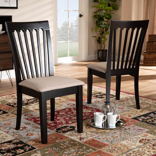 Baxton Studio Minette Sand Upholstered Espresso Wood 2-Piece Dining Chair Set - 164-10521