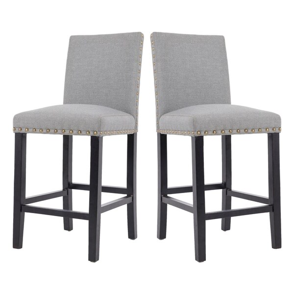 Kd Cuna Counter Height Fabric Upholstered Dining Chair with Nailhead Trim, Gray - Set of 2 - KD2582662