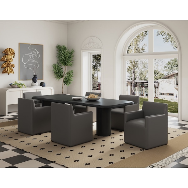Manhattan Comfort Anna Square Faux Leather Dining Armchair in Pewter - DC058AR-PE