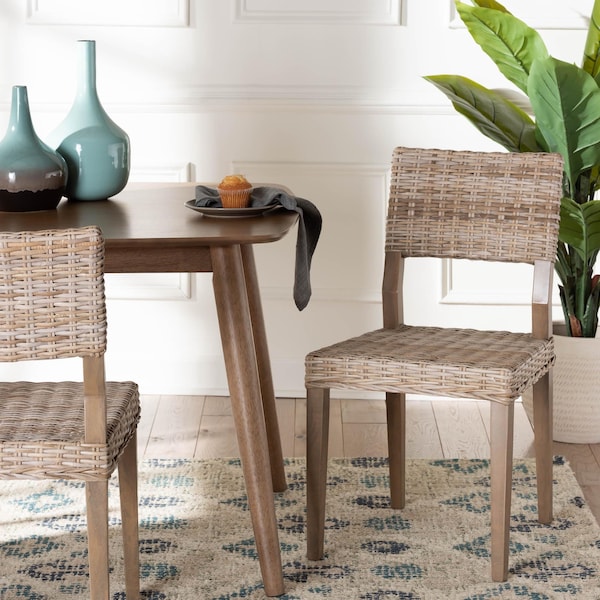 Bali & Pari Barossa Bohemian Grey Kubu Rattan and Mahogany Wood Dining Chair - 245-13711-ZORO