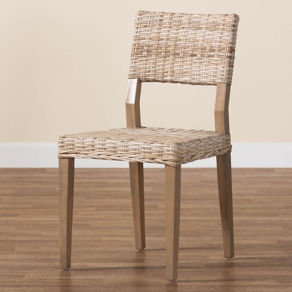 Bali & Pari Barossa Bohemian Grey Kubu Rattan and Mahogany Wood Dining Chair - 245-13711-ZORO