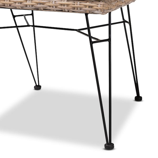 Baxton Studio Nafaro Modern Bohemian Greywashed Natural Rattan Metal Dining Chair with Cushion 2Piece Set, PR - 214-2PC-12798-ZORO