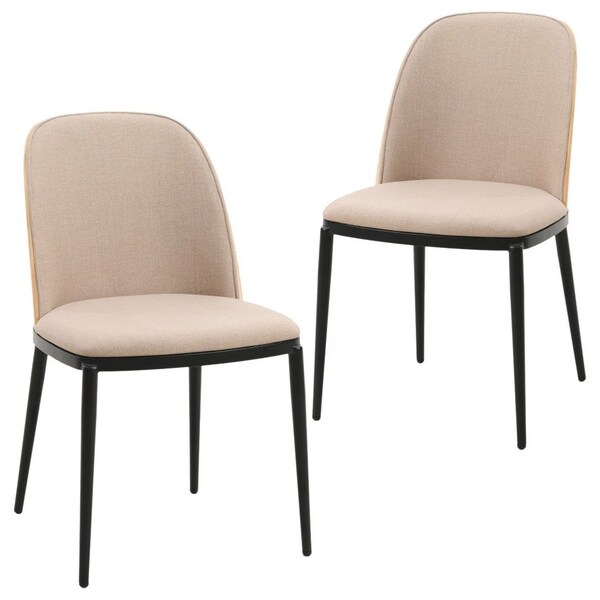 Leisuremod Tule Dining Side Chair with Velvet Seat and Steel Frame, Natural Wood/Brown, 2PK - TCNW18BR2