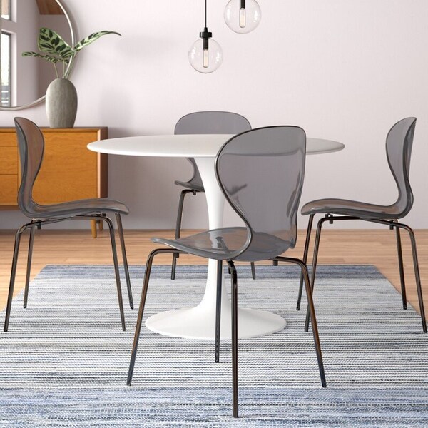 Leisuremod Modern Oyster Transparent Side Dining Side Chair with Black Base in Transparent Black - OCB-17TBL