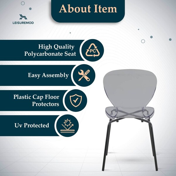 Leisuremod Modern Oyster Transparent Side Dining Side Chair with Black Base in Transparent Black - OCB-17TBL