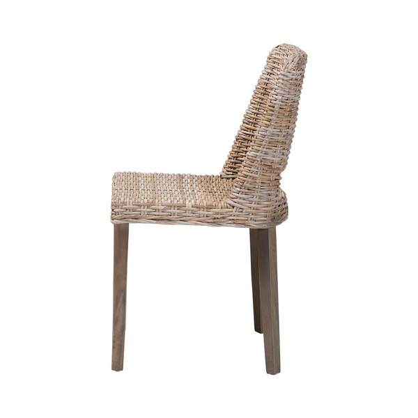 Bali & Pari Magy Modern Bohemian Grey Rattan and Natural Brown Finished Wood Dining Chair - 209-12792